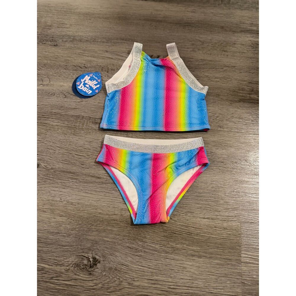 NWT Hatley Kids' Rainbow Stripe 2 Piece Swimsuit